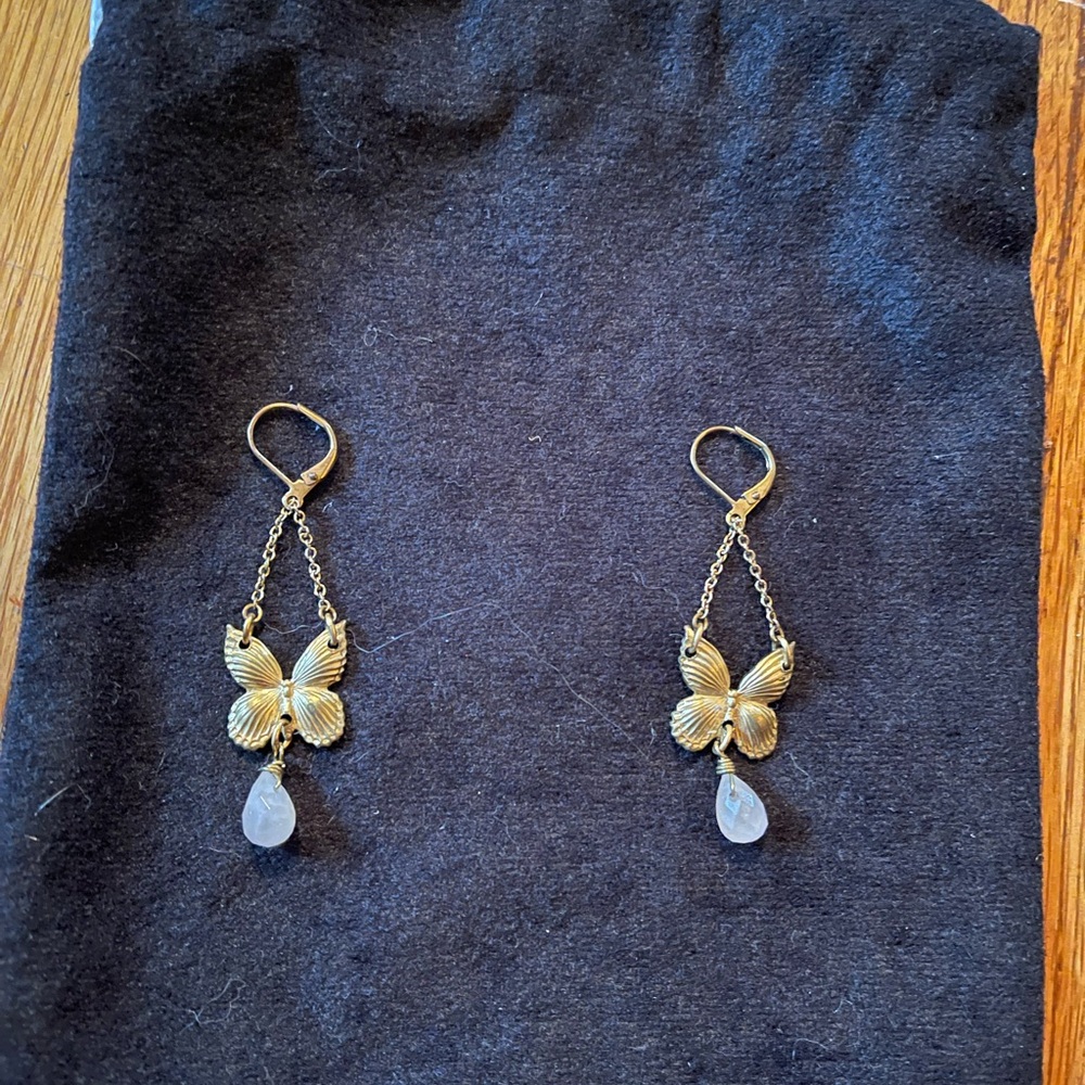 Butterfly rose quartz dangle earrings